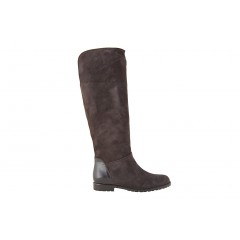 Woman's boot with zipper in dark brown suede and leather heel 2 - Available sizes:  32