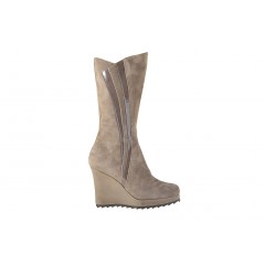 Damenstiefel mit Reißverschluss aus taupefarbenem Wild-, Lackleder und Leder Keilabsatz 9 - Verfügbare Größen:  42