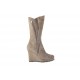 Woman's boot with zipper in taupe suede, patent leather and leather wedge heel 9