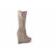 Woman's boot with zipper in taupe suede, patent leather and leather wedge heel 9 - Available sizes:  42
