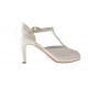 Damen Braut Plattform offen Pump mit T-Riem aus geperlt elfenbeinLeder
