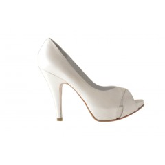 Damen Braut Open Toe Pump mit inner Plattform aus geperlt elfenbein Leder - Verfügbare Größen:  44, 45