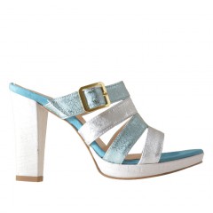 Maultier Geöffent Sabot mit Plattform aus türkis und silber metallisiertem Leder - Verfügbare Größen:  42