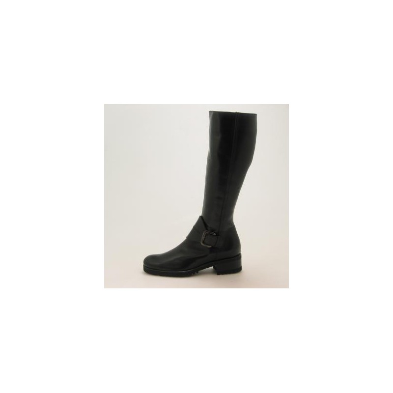 Woman's boot with zipper and buckle in black leather heel 3 - Available sizes:  31