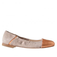 Bailarina para mujer con elastico en gamuza beis y piel imprimida cobre tacon 1 - Tallas disponibles:  32