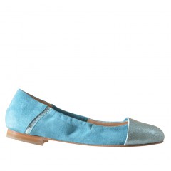 Bailarina para mujer con elastico en gamuza y piel imprimida azul claro tacon 1 - Tallas disponibles:  32