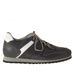 Zapato deportivo con cordones para hombre en piel azul y blanca - Tallas disponibles:  37