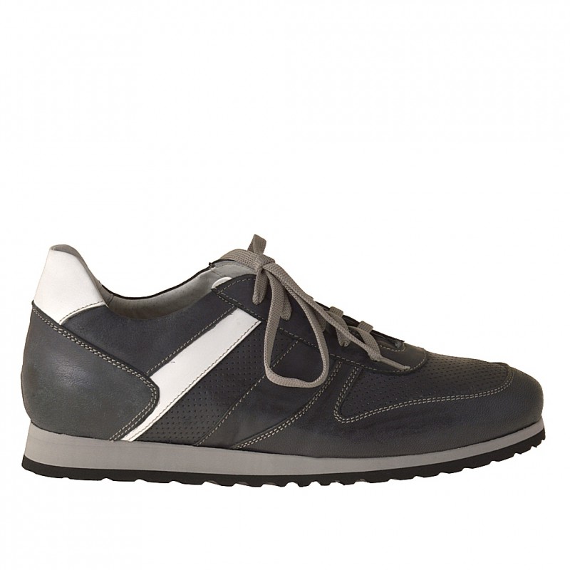 Chaussure sportif à lacets pour hommes en cuir bleu et blanc - Pointures disponibles:  37