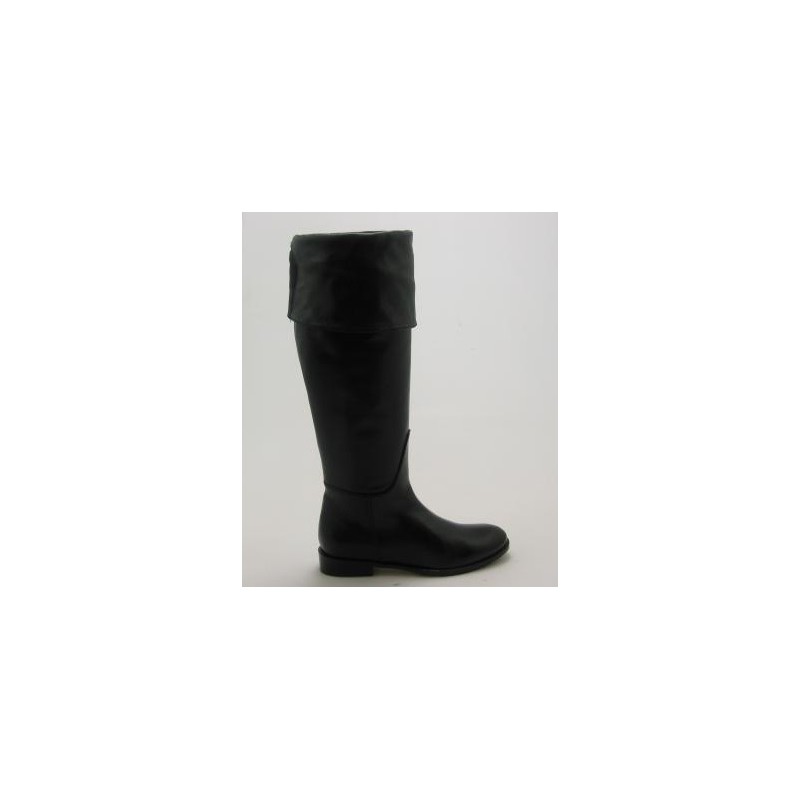 Kniehoher Damenstiefel mit Umschlag und Reissverschluss aus schwarzem Leder Absatz 2 - Verfügbare Größen:  31