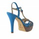 Sandale avec plateforme et courroie en daim bleu et gris talon 11 - Pointures disponibles:  42