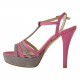 Sandalo listini plateau in pelle fuxia+camoscio grigio -  