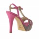 Sandalo listini plateau in pelle fuxia+camoscio grigio -  