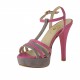 Sandalo listini plateau in pelle fuxia+camoscio grigio -  