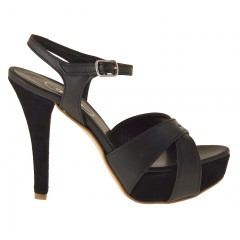 Sandalia de plataforma con cinturon al tobillo en piel de color negro - Tallas disponibles:  42