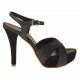 Platform sandal with ankle strap in black leather