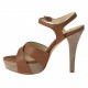 Sandalo cinturino plateau in pelle cuoio+camoscio sabbia -  