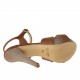Sandalo cinturino plateau in pelle cuoio+camoscio sabbia -  