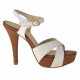 Platform sandal with ankle strap in white and tan leather