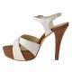 Sandalia de plataforma con cinturon al tobillo en piel de color cuero y blanco - Tallas disponibles:  42