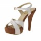 Sandalo cinturino plateau in pelle bianco+cuoio -  