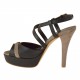 Sandalo plateau con cinturino incrociato in pelle nero+camoscio sabbia -  