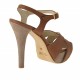 Sandalo plateau con cinturin incrociato in pelle cuoio+marrone -  
