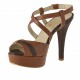 Sandalo plateau con cinturin incrociato in pelle cuoio+marrone -  