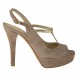 Sandale pour femmes avec plateforme et courroie salomé en daim sable et cuir platine talon 11 - Pointures disponibles:  42