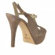 Woman's platform sandal with t-strap in sand-colored suede and platinum leather heel 11 - Available sizes:  42