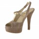 Sandale pour femmes avec plateforme et courroie salomé en daim sable et cuir platine talon 11 - Pointures disponibles:  42