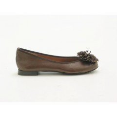Ballerina con fiore in pelle marrone tacco 1 - Misure disponibili: 31