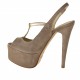 Sandalia de plataforma con cinturon charleston en gamuza de color arena y piel platino tacon 14 - Tallas disponibles:  42