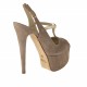 Sandalia de plataforma con cinturon charleston en gamuza de color arena y piel platino tacon 14 - Tallas disponibles:  42