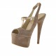 Sandalia de plataforma con cinturon charleston en gamuza de color arena y piel platino tacon 14 - Tallas disponibles:  42