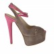 Sandalo da donna con plateau e cinturino in camoscio sabbia e pelle fuxia tacco 14