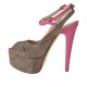Sandalo plateau con cinturino incrociato in camoscio sabbia+pelle fuxia -  
