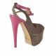 Sandalo plateau con cinturino incrociato in camoscio sabbia+pelle fuxia -  