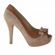 Zapato de salon abierto en punta con moño en gamuza de color arena y piel color cuero tacon 11 - Tallas disponibles:  42