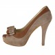 Open Toe Platteaupump mit Schleife aus sandfarbenem Wildleder und hellbraunem Leder Absatz 11 - Verfügbare Größen:  42
