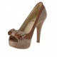Open Toe Platteaupump mit Schleife aus sandfarbenem Wildleder und hellbraunem Leder Absatz 11 - Verfügbare Größen:  42