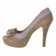 Zapato de salon abierto en punta de plataforma con moño en gamuza de color arena y glicinia tacon 11 - Tallas disponibles:  42