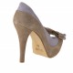 Zapato de salon abierto en punta de plataforma con moño en gamuza de color arena y glicinia tacon 11 - Tallas disponibles:  42
