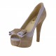 Zapato de salon abierto en punta de plataforma con moño en gamuza de color arena y glicinia tacon 11 - Tallas disponibles:  42