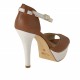Zapato de slaon abierto de plataforma concinturon al tobillo en piel de color cuero y blanco - Tallas disponibles:  42