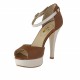 Scarpa aperta plateau con cinturino in pelle cuoio+bianco -  