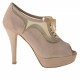 Zapato de salon abierto en punta con plataforma, cordones y red en gamuza beis tacon 11 - Tallas disponibles:  42