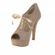 Zapato de salon abierto en punta con plataforma, cordones y red en gamuza beis tacon 11 - Tallas disponibles:  42
