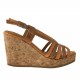 Sandale avec liège talon compensè en cuir verni brun clair et orange - Pointures disponibles:  42