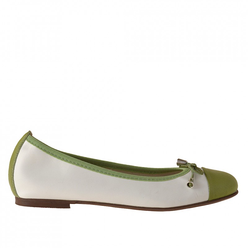 Bailarina para mujer con moño en piel blanca y verde tacon 1 - Tallas disponibles:  32
