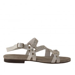 Woman's sandal with rhinestones in white leather and suede heel 1 - Available sizes:  32